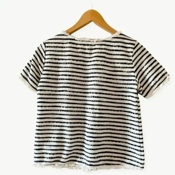 Green Envelope Striped Cropped Fringe  Edge Top Shirt SZ S - Picture 3 of 3